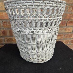 White Wicker Wastebasket